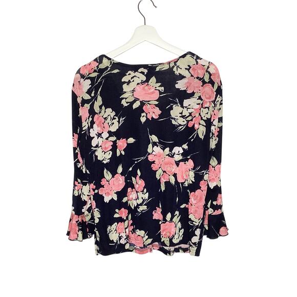 Bay Studio Navy Pink Floral Layered Look Blouse Top Medium - Picture 5 of 7